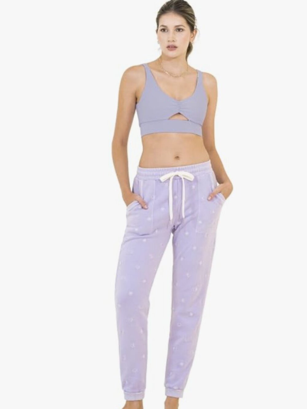 Maaji NEW NWT Lavender Sweatpants Lounge with embroidered flowers Size Medium